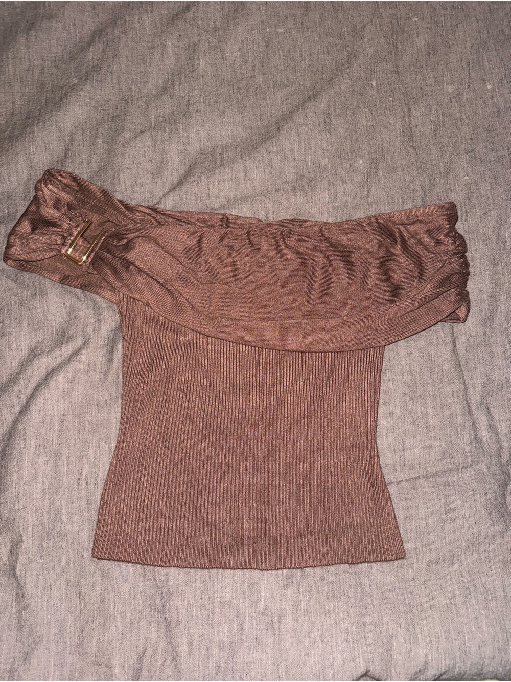 Abercrombie brown off the shoulder sweater hardware top